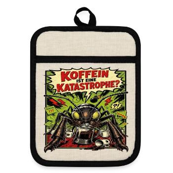 Koffein ist eine Katastrophe – Horror-Ameise Retro - Topflappen mit Gummirückseite - Leinen/Schwarz  - Vorne