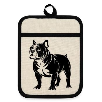 Bulldog-Hund-Stand - Topflappen mit Gummirückseite - Leinen/Schwarz  - Vorne
