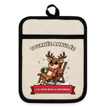Tour abgesagt – Rentier auf Weihnachtswitz Weihnachten - Topflappen mit Gummirückseite - Leinen/Schwarz  - Vorne