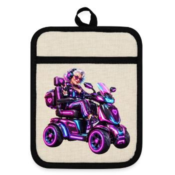 Cyberpunk & Zukunfts-Sci-Fi-Mobilroller - Topflappen mit Gummirückseite - Leinen/Schwarz  - Vorne