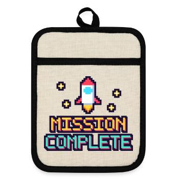 Pixel Mission Abgeschlossen - Topflappen mit Gummirückseite - Leinen/Schwarz  - Vorne