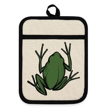 Smaragdfrosch-Silhouette auf Schwarz - Topflappen mit Gummirückseite - Leinen/Schwarz  - Vorne