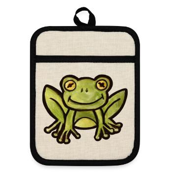 Aquarell Frosch-Anhänger - Topflappen mit Gummirückseite - Leinen/Schwarz  - Vorne