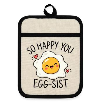 So happy you egg-sist Eier Wortwitz - Topflappen mit Gummirückseite - Leinen/Schwarz  - Vorne