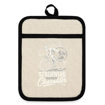 Gegenwind Formt Den Charakter Rennrad Retro Spruch - Topflappen mit Gummirückseite - Leinen/Schwarz  - Vorne