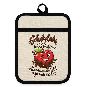 Schokolade löst keine Probleme – Lustiger Spruch - Topflappen mit Gummirückseite - Leinen/Schwarz  - Vorne