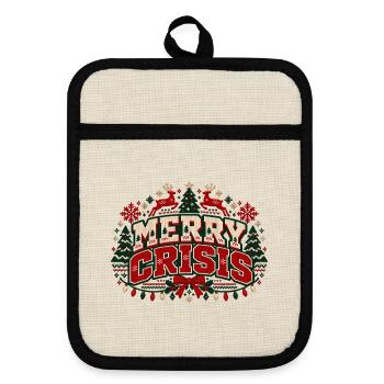 Merry Crisis – Ugly Christmas Sweater - Topflappen mit Gummirückseite - Leinen/Schwarz  - Vorne