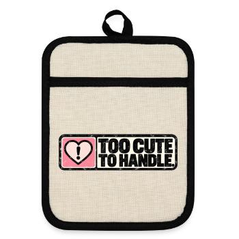 Too Cute to Handle – Cute Retro Heart - Topflappen mit Gummirückseite - Leinen/Schwarz  - Vorne