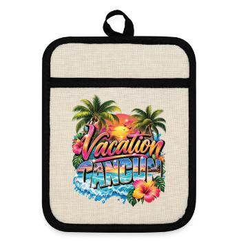 Cancun-Urlaubsuntergang - Topflappen mit Gummirückseite - Leinen/Schwarz  - Vorne