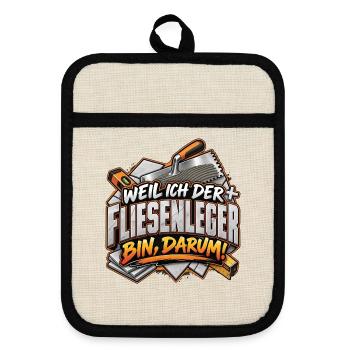 Fliesenleger Spruch Shirt - Topflappen mit Gummirückseite - Leinen/Schwarz  - Vorne