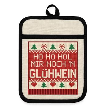 Ho Ho Hol mir Glühwein Strickmuster - Topflappen mit Gummirückseite - Leinen/Schwarz  - Vorne
