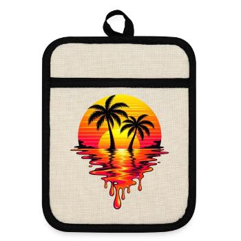 Sunset Neon Palm Melt - Topflappen mit Gummirückseite - Leinen/Schwarz  - Vorne