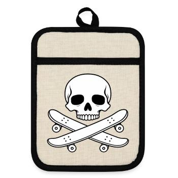 Totenkopf und gekreuzte Skateboards - Topflappen mit Gummirückseite - Leinen/Schwarz  - Vorne