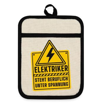 Elektriker unter Spannung Beruf - Topflappen mit Gummirückseite - Leinen/Schwarz  - Vorne