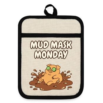 Mud Mask Montag Lustiger Schwein-Spa-Tag - Topflappen mit Gummirückseite - Leinen/Schwarz  - Vorne