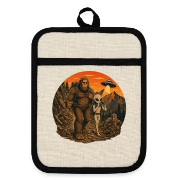 Bigfoot Alien Wandern - Topflappen mit Gummirückseite - Leinen/Schwarz  - Vorne