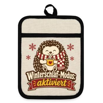 Igel Winterschlaf Modus Gemütlich Winter - Topflappen mit Gummirückseite - Leinen/Schwarz  - Vorne