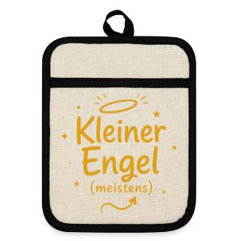 Kleiner Engel meistens Kinder Weihnachten - Topflappen mit Gummirückseite - Leinen/Schwarz  - Vorne