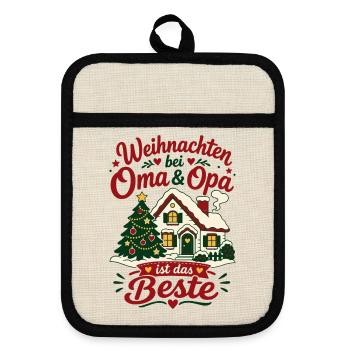 Weihnachten bei Oma und Opa Enkel Kinder - Topflappen mit Gummirückseite - Leinen/Schwarz  - Vorne