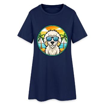 Ungarischer Kuvasz Hund Rasse Cartoon Sonnenbrille Strand - Frauen T-Shirt-Kleid - Light Navy - Vorne