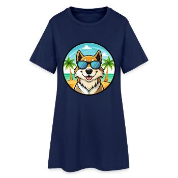 Lapponischer Hirte Hund Rasse Karikatur Sonnenbrille Strand - Frauen T-Shirt-Kleid - Light Navy - Vorne