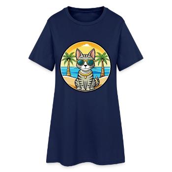 Ägyptische Mau-Katzenrasse Cartoon-Sonnenbrille Strand - Frauen T-Shirt-Kleid - Light Navy - Vorne