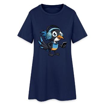 Elster Lustige Zeichentrickfigur Kopfhörer Musik - Frauen T-Shirt-Kleid - Light Navy - Vorne