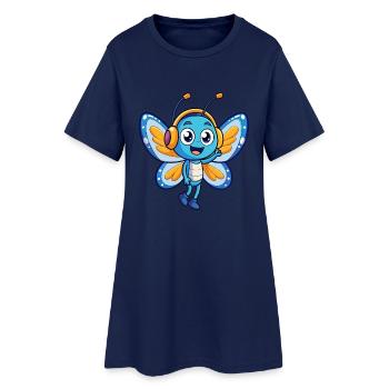 Papillon Drôle Dessin Animé Personnage Casque Musique - Robe T-shirt Femme - marine clair - Devant