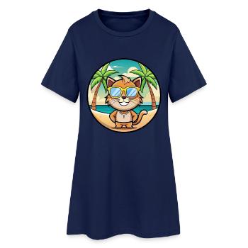 Pixie Bob Katzenrasse Cartoon Sonnenbrille Strand - Frauen T-Shirt-Kleid - Light Navy - Vorne