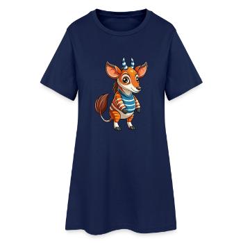 Okapi Funny Cartoon Character Musique de casque - Robe T-shirt Femme - marine clair - Devant