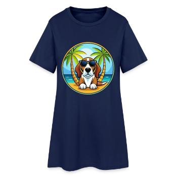 Basset Artesien Normand Hunderasse Cartoon Beach - Frauen T-Shirt-Kleid - Light Navy - Vorne