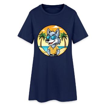 Wolf Lustige Cartoon Sommer Strand Sonnenbrille Aufkleber - Frauen T-Shirt-Kleid - Light Navy - Vorne