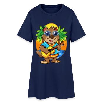 Lustige Biber Cartoon Sommer Strand Sonnenbrille - Frauen T-Shirt-Kleid - Light Navy - Vorne