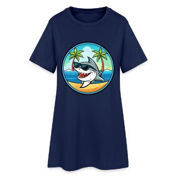 Hai Lustige Cartoon Sommer Strand Sonnenbrille Cool - Frauen T-Shirt-Kleid - Light Navy - Vorne