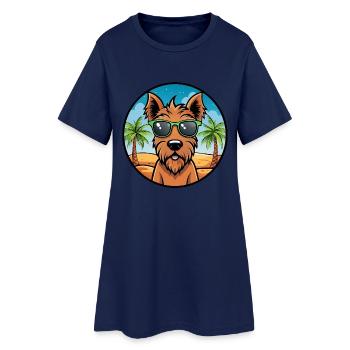 Irish Terrier Hunderasse Cartoon Sonnenbrille Strand - Frauen T-Shirt-Kleid - Light Navy - Vorne