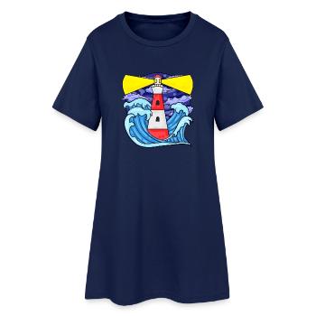 Lighthouse with waves North Sea Baltic Sea gift - Women’s T-Shirt Dress - light navy - Front