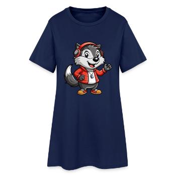 Badger Funny Cartoon Character Headphone Music - Women’s T-Shirt Dress - light navy - Front