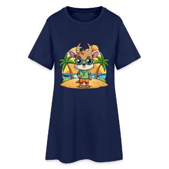 Antelope Funny Cartoon Summer Beach Sunglasses - Women’s T-Shirt Dress - light navy - Front