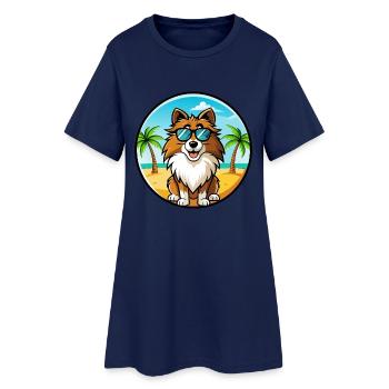Shetland Chien de berger race dessin animé lunettes de soleil plage - Robe T-shirt Femme - marine clair - Devant