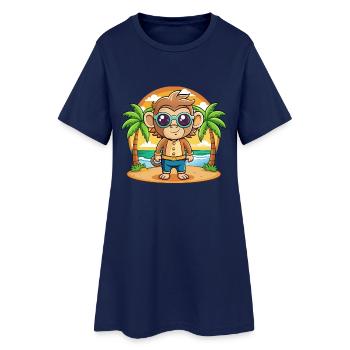 Affe Lustige Cartoon Sommer Strand Sonnenbrille - Frauen T-Shirt-Kleid - Light Navy - Vorne