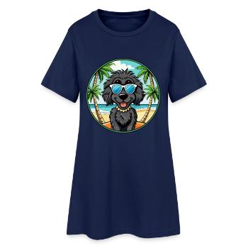 Schwarze russische Terrier Hunderasse Cartoon Sonnenbrille - Frauen T-Shirt-Kleid - Light Navy - Vorne