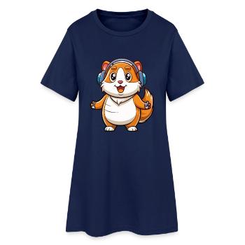 Cochon d’Inde Drôle Dessin Animé Personnage Casque Musique - Robe T-shirt Femme - marine clair - Devant