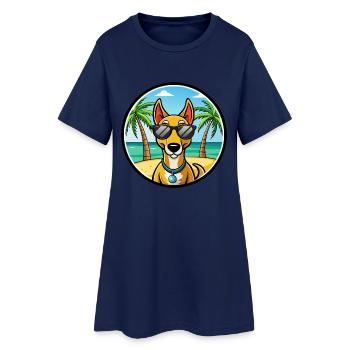 Arlequin russe Chien de race de chien dessin animé plage - Robe T-shirt Femme - marine clair - Devant
