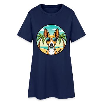 Podenco Canario Hunderasse Cartoon Sonnenbrille Strand - Frauen T-Shirt-Kleid - Light Navy - Vorne