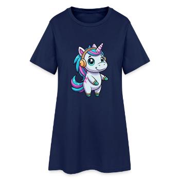 Unicorn Funny Cartoon Character Headphone Music - Women’s T-Shirt Dress - light navy - Front