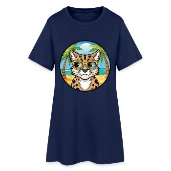 Brume tachetée australienne Race de chat Cartoon Beach - Robe T-shirt Femme - marine clair - Devant