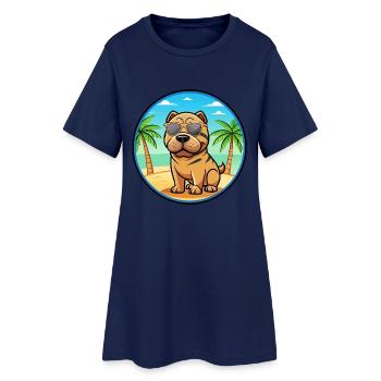 Miniatur Shar Pei Hunderasse Cartoon Sonnenbrille - Frauen T-Shirt-Kleid - Light Navy - Vorne