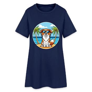 Nederlandse Kooikerhondje Dog Breed Cartoon Beach - Women’s T-Shirt Dress - light navy - Front