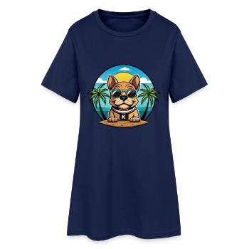 Kai Ken Hunderasse Cartoon Sonnenbrille Strand - Frauen T-Shirt-Kleid - Light Navy - Vorne