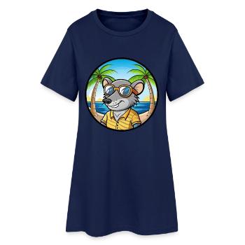 Rat Funny Cartoon Summer Beach Sunglasses Sticker - Women’s T-Shirt Dress - light navy - Front